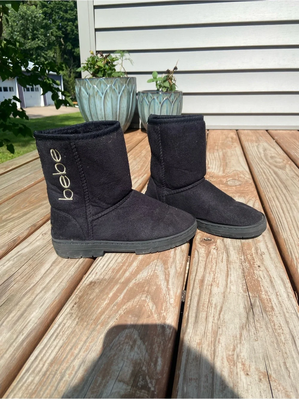 bebe Black Suede Short Winter Boots